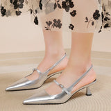 Brand Women's Shoes Slingbacks Women's High Heels Elegant Dress Pumps Women Buckle Strap Pointed Toe Thin Heel Shoes Female