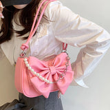 New Design Women's Bag Trend Fashion Bow Pleated Underarm Shoulder Bag Individuality Summer Chains Beading Handbag