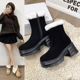 New Black White Thick Sole Women's Ankle Boots High Heel Boots Women's Rhinestone Zipper Winter Short Boots Women's Shoes