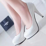 European and American High Heels Summer New Solid Color Patent Leather Round Toe Set Shallow Mouth Slim Heel Women's Shoes