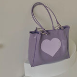 Heart Pattern Women PU Leather Shoulder Bags Female Cool Girl Purple Underarm Bag Fashion Design Ladies Small Tote Handbags