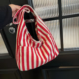 Small Fresh Striped Handbag Shoulder Large Capacity Leisure Tote Bag Female And Girl Bucket Crossbody Shopping Bag