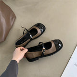 Women Flat Shoes Square Toe Retro Mary Janes Loafers Female Belt Buckle Casual Autumn Fashion Lady  Chaussure Femme