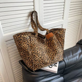 Oversized Leopard Prints Shoulder Bags for Women Deformable Canvas Large Capacity Shopping Totes Winter New Luxury Handbags