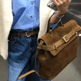 Suede Bag Brand Women Bag Frosted Suede Brown Women Totes Versatile Belt Bucklewomen Shoulder Bags Fashion Crossbody Handbags