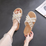 Women's Slippers And Ladies Sandals Summer Flat Black On Beach Shoes Home Slides House Luxury With Chic Elegant Designer