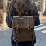 Retro PU Leather Women's Travel Backpack College Style Girls Book Bag Large Capacity Female Knapsack Shoulder Bag Tote Handbags