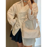 Fairycore Floral Canvas Shoulder Bags Women Harajuku Drawstring Chic Casual Handbag Female Sweet Cute Messenger Bag Y2k