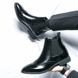 Fashion Leather Slip On Ankle Boots Low Heels Men Casual Platform Chelsea Boots Men's Boots Wedding Shoes Winter