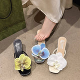 Shoes Woman's Slippers Heeled Mules Luxury Slides Flower Rubber Flip Flops Low High Designer Hawaiian Thin Floral PU Rome S