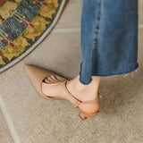 Summer Pointed Toe White Pumps Heeled High Heels Footwear Buckles Ladies Shoes Beige Sandals for Women H Korea Comfort Sale