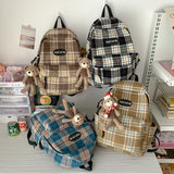 Fashion Plaid Woollen Cloth Women's Backpack Student Book Backpacks for Teenage Girls School Bags Large CapacityTravel Rucksack