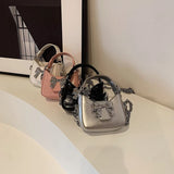 Cute Mini Bow Tie Design Silver Crossbody Bags for Women Y2K Fashion New Trend  Handbags Pu Leather Chain Shoulder Bag