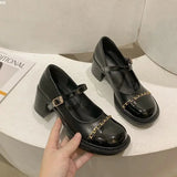 Women's Summer Footwear Black Shoes for Woman High Heels Chunky Japanese Style Lolita Gothic Pumps Block Heel on Heeled Y2k