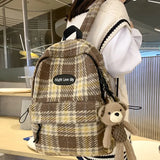 Fashion Plaid Woollen Cloth Women's Backpack Student Book Backpacks for Teenage Girls School Bags Large CapacityTravel Rucksack