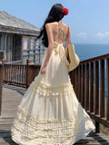 Ruffles Halter Backless Summer Dress Women Elegant Fashion Elegant Ladies Slim Vacation A Line Slim Dresses