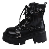 Fashion New Women's Biker Boots Patent Leather Breathable Zipper Lolita Platform Boots 2023 Winter New Retro Gothics Boots