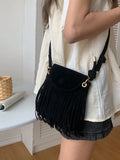 Vintage Tassel Women's Small Shoulder Bags Retro Matte Leather Female Crossbody Bag Faux Suede Female Phone Pouch Purse Handbags