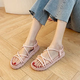 New Sandal Woman Summer Beach Without Heel Comfortable Flat Women Roman Espadrilles Sandals Black Pink Red Sexy