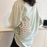 Hollow Pearl Bag For Women Woven Handbag Spring And Summer Stylish Crossbody Bag Shoulder Bag Japanese Pastoral Style Handbag