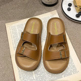 Leather Indoor Flat Open Toe Slides Shoes for Women Rubber Summer House Woman Slippers Home Bedroom Sandals Original Shoe