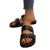 Ladies Shoes Open Toe Women's Slippers Summer Solid Color Buckle Shoes Female Flat Casual Slippers Zapatillas De Mujer