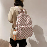 Fashion Pink Plaid Backpack Women School Bag Men Black Checked Backpacks for Teenage Girls Travel Shoulder Bags Casual Rucksack