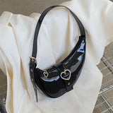 Crescent Moon Women's Underarm Bag Patent Leather Cool Girls Love Heart Shoulder Bags Luxury Design Female Party Purse Handbags