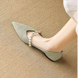 Shoes For Women Pointed Toe Evening Pearl Woman Flats Stylish Elegant And Fashionable With Novelties Low Price Social Chic A