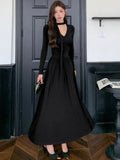 Elegant Solid Pleated Knitted Dress for Women Autumn V-Neck Long Sleeve Slim Party A-Line Chic Vestidos Female Evening Dresses