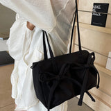 New Korean Bow Nylon Shoulder Bag Fashionable and Sweet Design Tote Bag Folded Large Capacity Commuter Women's Handbag