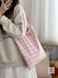 Korean Plaid Embroidered Letter Bow Sweet One Shoulder Bag Causal Versatile Student Tote Bags