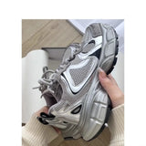 Women's Spring and Summer New Distressed Silver Versatile Breathable Casual Sneaker Dad Shoes