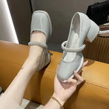 Women's Summer Footwear Fashion Leather Casual With Medium Heels Square Toe Shoes For Woman On Sale Lastest Shoe Non Slip E