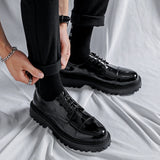 British Leather Shoes Men Office Casual High Platform Patent Leather Shoes Male Harajuku Korean Streetwear Vintage Wedding Shoes