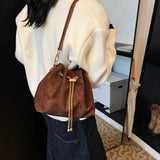 Soft Solid Faux Suede Simple Commuting Crossbody Bags Hot Sale Sewing Sweet Bags for Women Thread String Women's Handbags