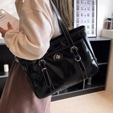 Large Capacity Black Tote Bag Women High Street Pu Leather Chic Casual Handbag Female Vintage Shoulder Bags Bolso Mujer