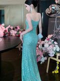 Women's Sexy Green Evening Dresses Slim Backless V-Neck Split Gown Long Dress Fashion Robe Birthday Party Vestidos Spring Autumn