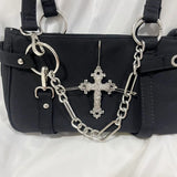 Gothic Cross Y2k Bag Women Vintage Grunge Punk Chain Casual Shoulder Bag Female Retro Moto Biker Black Handbag Aesthetic