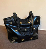 Vintage Black Tote Bag Women Autumn New Beading Chic Large Capacity Y2k Handbag Female Retro Casual Shoulder Bag Y2k