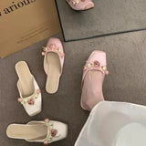 Summer Square Toe Women Mules Slippers Fashion Slip On Slides Shoes Ladies Elegant Outdoor Flats Sandalias Shoes