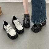 Women's Shoes Platform Female Footwear Round Toe Autumn British Style All-Match Loafers With Fur Oxfords Casual Sneaker Clogs Re