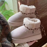 Fashion Retro Colorful Thick Bottom Snow Boots Winter Warm Padded Fur One Mid Calf Cotton Christmas Women Soft Cool Non-slip