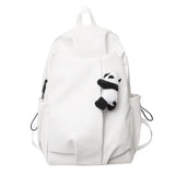 Cute Panda Pendant Women Man Backpack Pu Leather Men's Backpacks Girl Black White Back Pack Laptop Bag Large Capacity Travel Bag