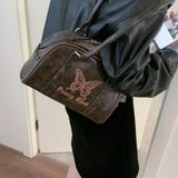 Vintage Y2k Womens Handbag Embroidery Butterfly Elegant Fashion Shoulder Bag Casual Harajuku Exquisite Female Boston Bag