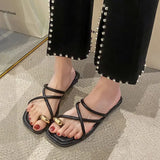 Slides Indoor Summer  Low Heel Black Shoes Women's Slippers And Ladies Sandals Open Toe Original Chic Point Hot Price 39 Pvc