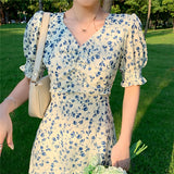 Harajuku Floral Dress for Women Party French Vintage Retro Office Lady Casual Club Mini Sexy Dresses Summer New Clothes