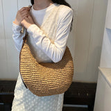 Forest Lazy Style Crossbody Bag Bohemian Handmade Grass Woven Bag Leisure Vacation Beach Women's Woven Dumpling Bun