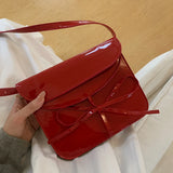 Sweet Girls Bow Small Shoulder Bag Vintage Patent Leather Women's Square Purse Handbags PU Leather Female Bowknot Crossbody Bags