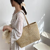 Beach Straw Shoulder Bag for Women Large Capacity Simple Solid Color Big Tote Bag Female Design Carry Handbags 2023 Summer New